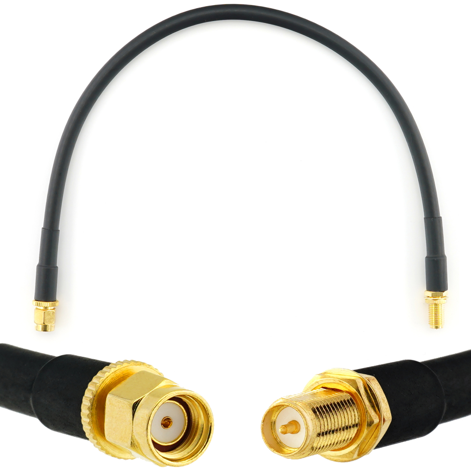 RP-SMA Male / RP-SMA Female 30cm koaksiaalikaapeli — HF240 (vastaa LMR240)