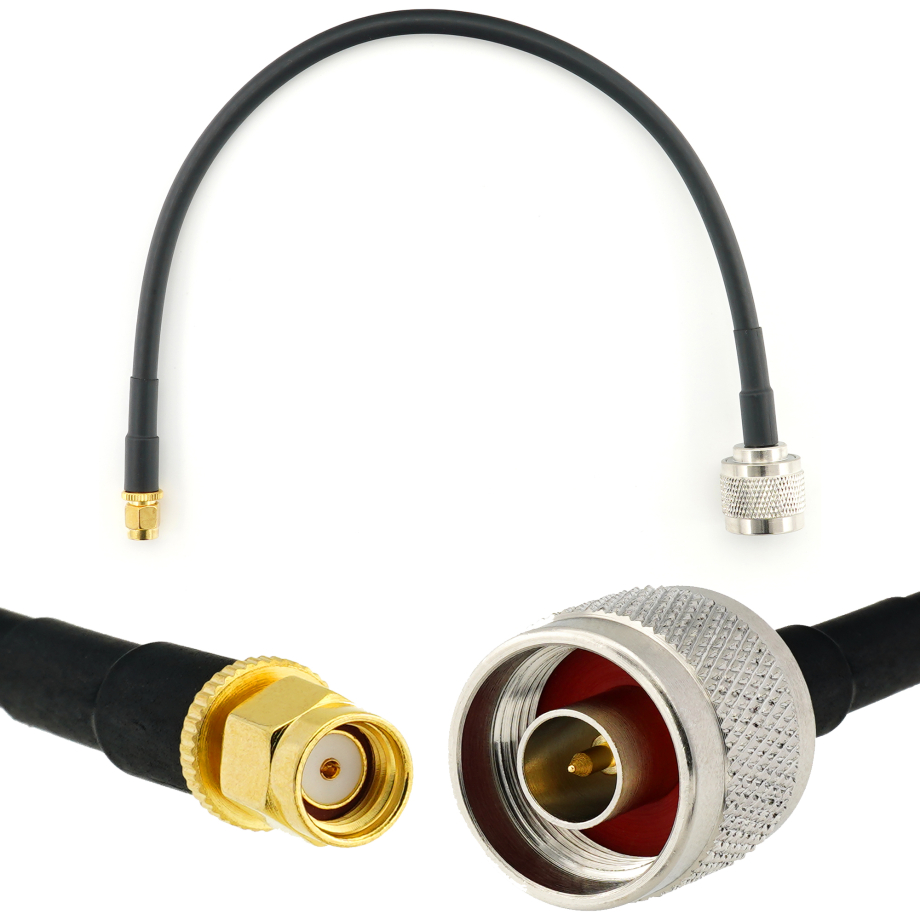 RP-SMA Male / N Male 30cm koaksiaalikaapeli — HF240 (vastaa LMR240)