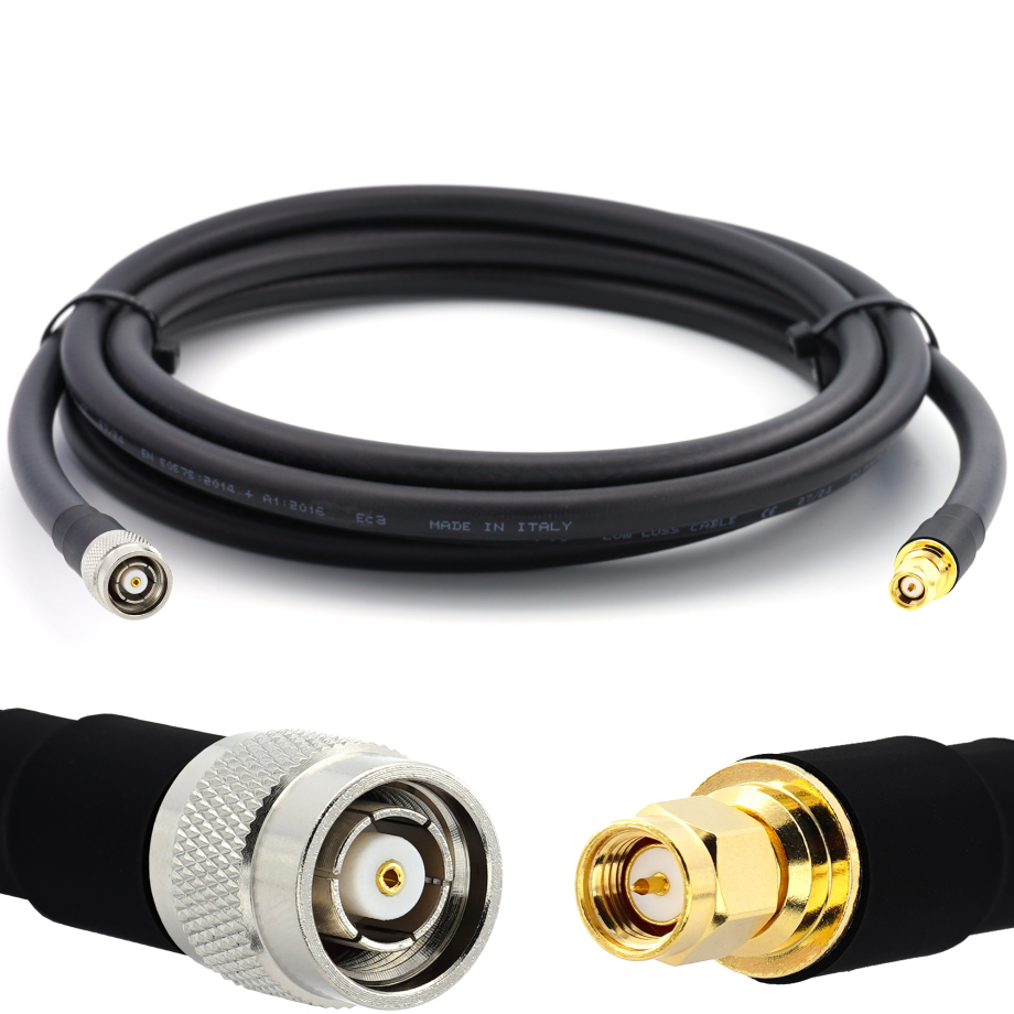 SMA Male / RP-TNC Male 20m koaksiaalikaapeli — elastinen HF-400-UF (vastaa LMR400 UF UltraFlex)
