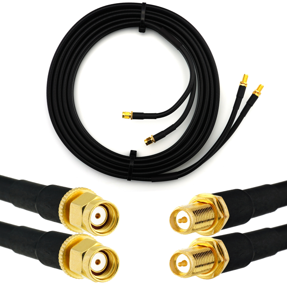 RP-SMA Male / RP-SMA Female 1m kaksoiskoaksiaalikaapeli — HF240 (vastaa LMR240)